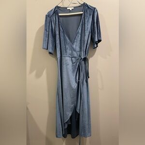 Baltic Born Blue Velvet Midi Allison Wrap Dress